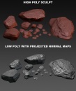 Shaded High Poly/Low Poly Rock Sculpt